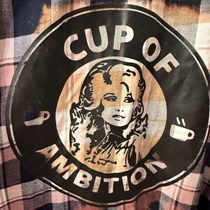 Cup of Ambition Graphic Plaid Shirt.  Women’s size XXL